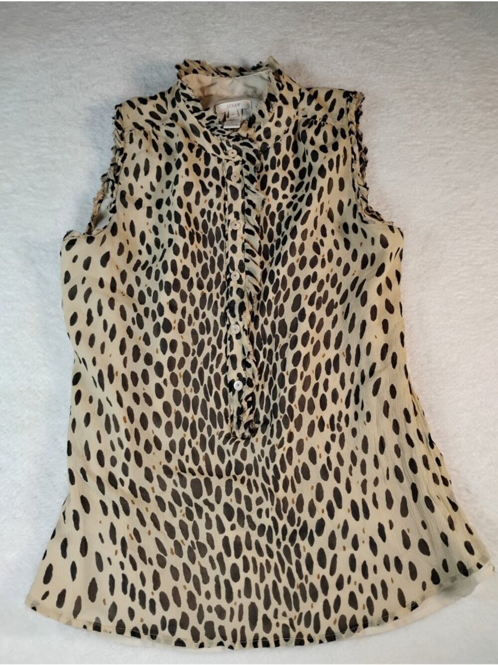 J Crew 100% Silk Cheetah Print Blouse Natasha Wildcat Sleeveless Lined Size 2